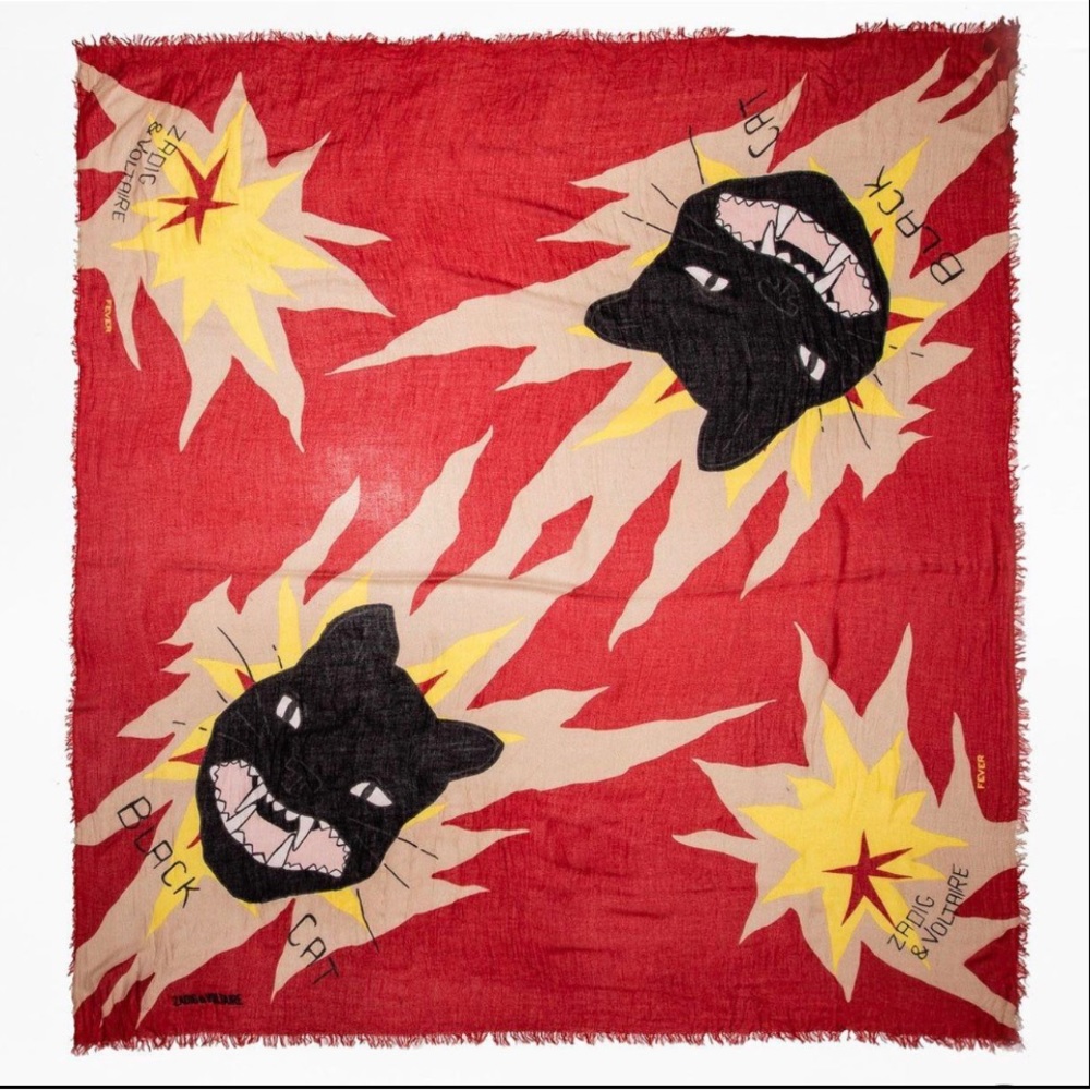 Zadig voltaire black cat print scarf